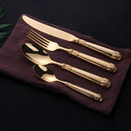 Elnoora Gold Luxury Engraved Stainless Steel Cutlery Set