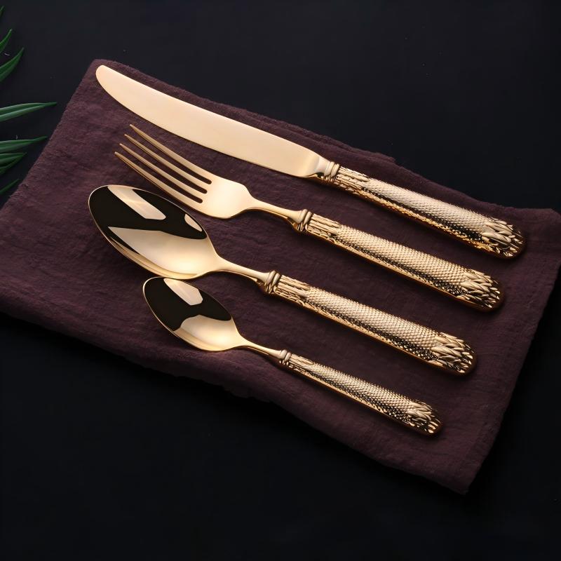 Elnoora Gold Luxury Engraved Stainless Steel Cutlery Set