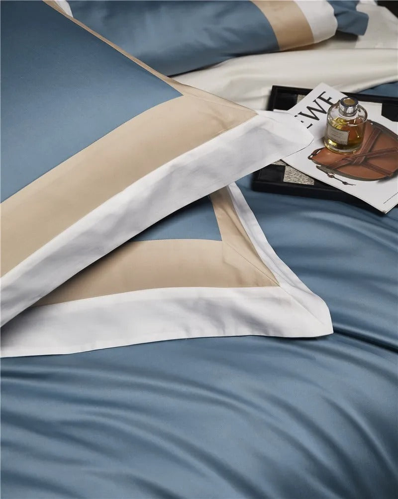 Luxor Blue Stripe Border Egyptian Cotton Bedding Set