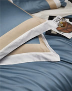 Luxor Blue Stripe Border Egyptian Cotton Bedding Set