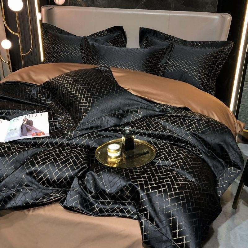 Talia Black Egyptian Cotton Satin Bedding Set