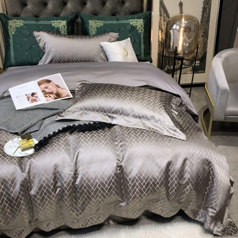 Talia Grey Egyptian Cotton Satin Bedding Set