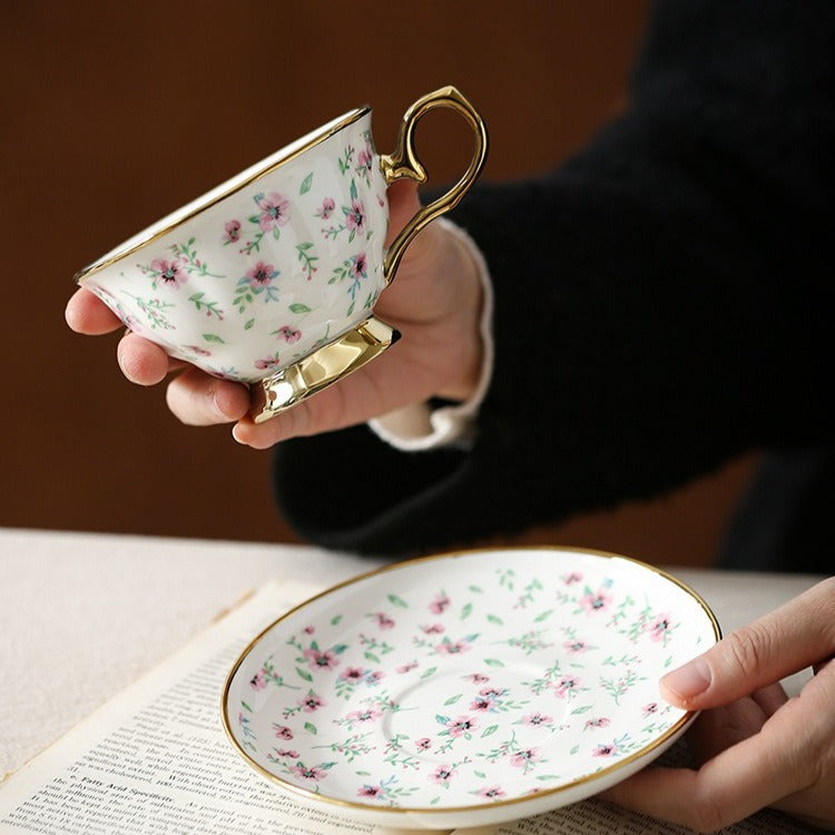 Gilded Pink Vine Teacup Set
