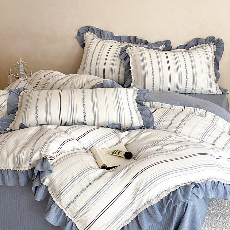 Coastal Blue Frill Stripe Bedding Set