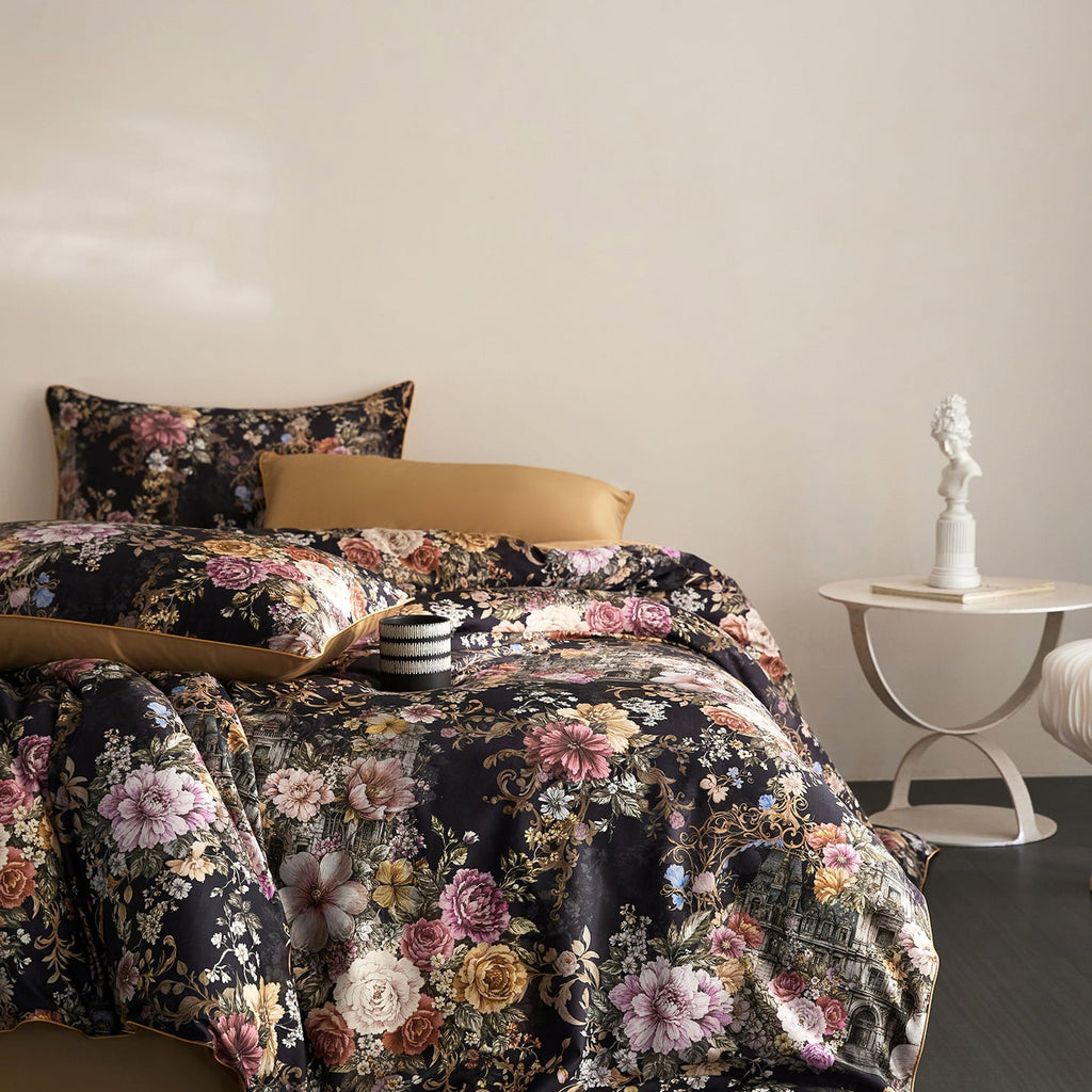 Cyria Midnight Garden Floral Egyptian Cotton Bedding Set