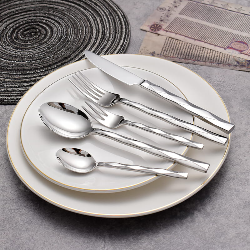 Svelte Silver Faceted Luxury Stainless Steel Cutlery Set
