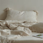 Lace Trim Cotton Linen Summer Quilted Blanket