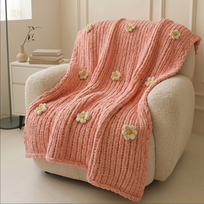 Pink Daisy Knit Dream Throw