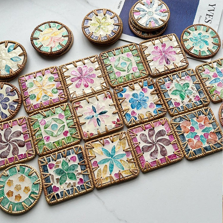Shell Art Square Coaster Set