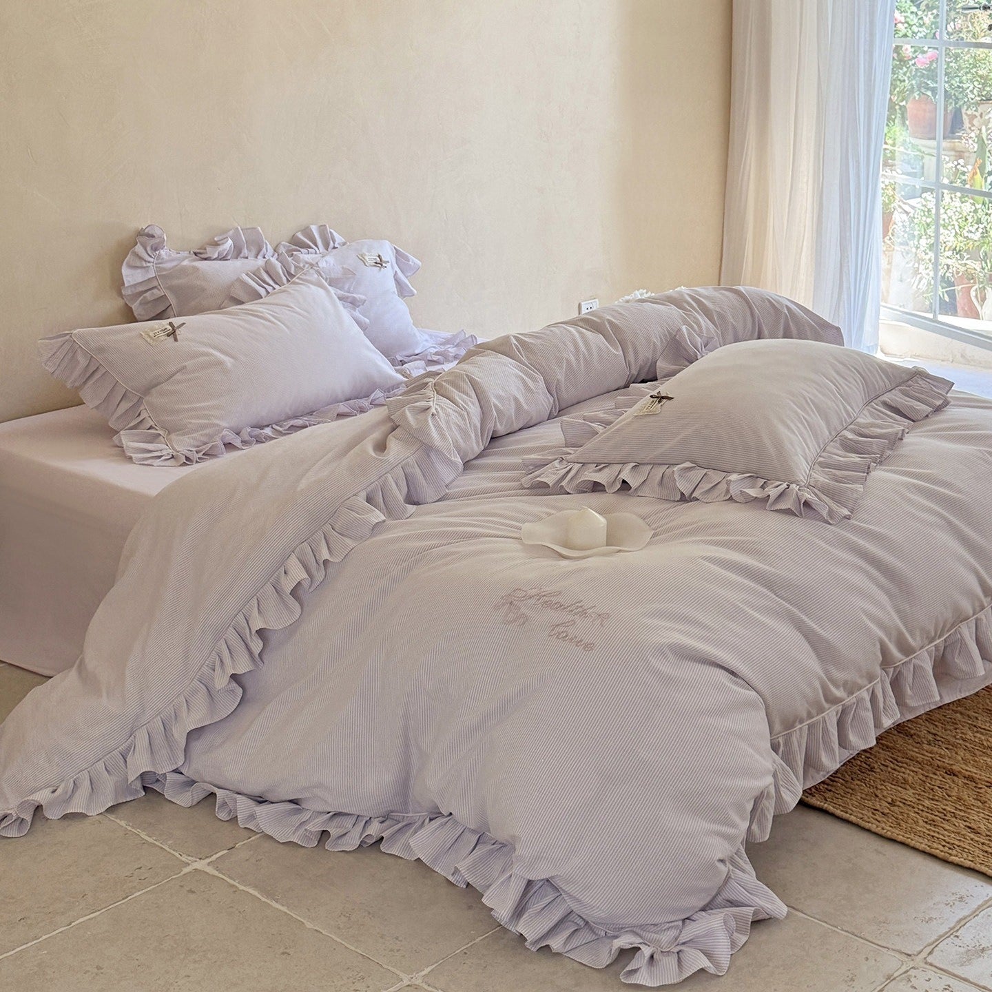 Lavender Ruffle Stripe Bedding Set