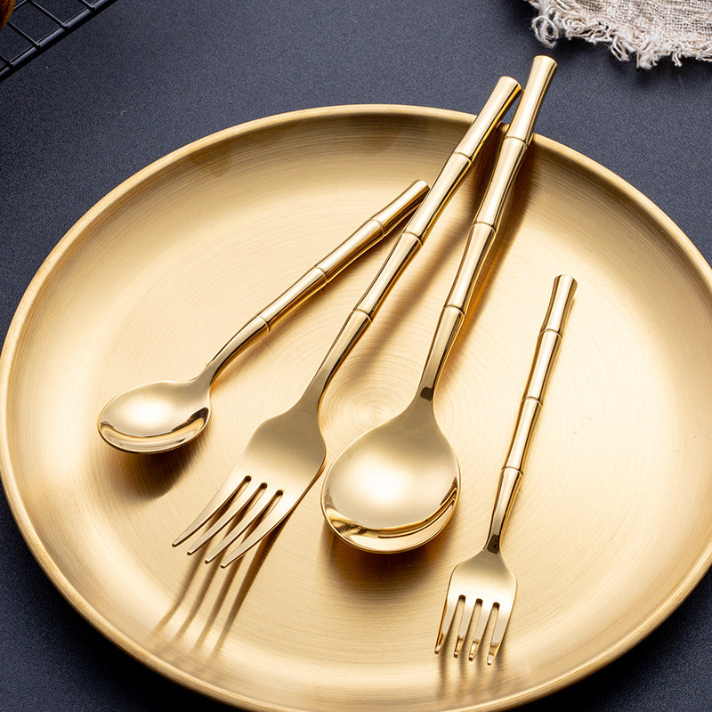Aldomara Bamboo Gold Stainless Steel Cutlery Set
