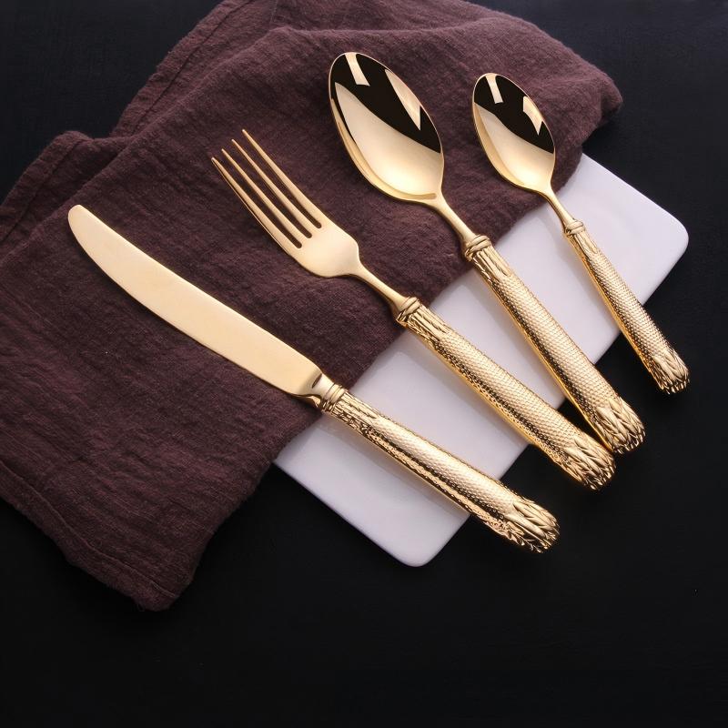 Elnoora Gold Luxury Engraved Stainless Steel Cutlery Set