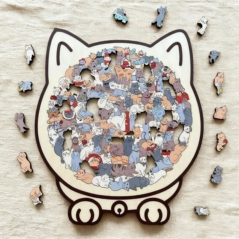 🐱Morandi-Colored Cat Shaped Wooden Jigsaw Puzzle