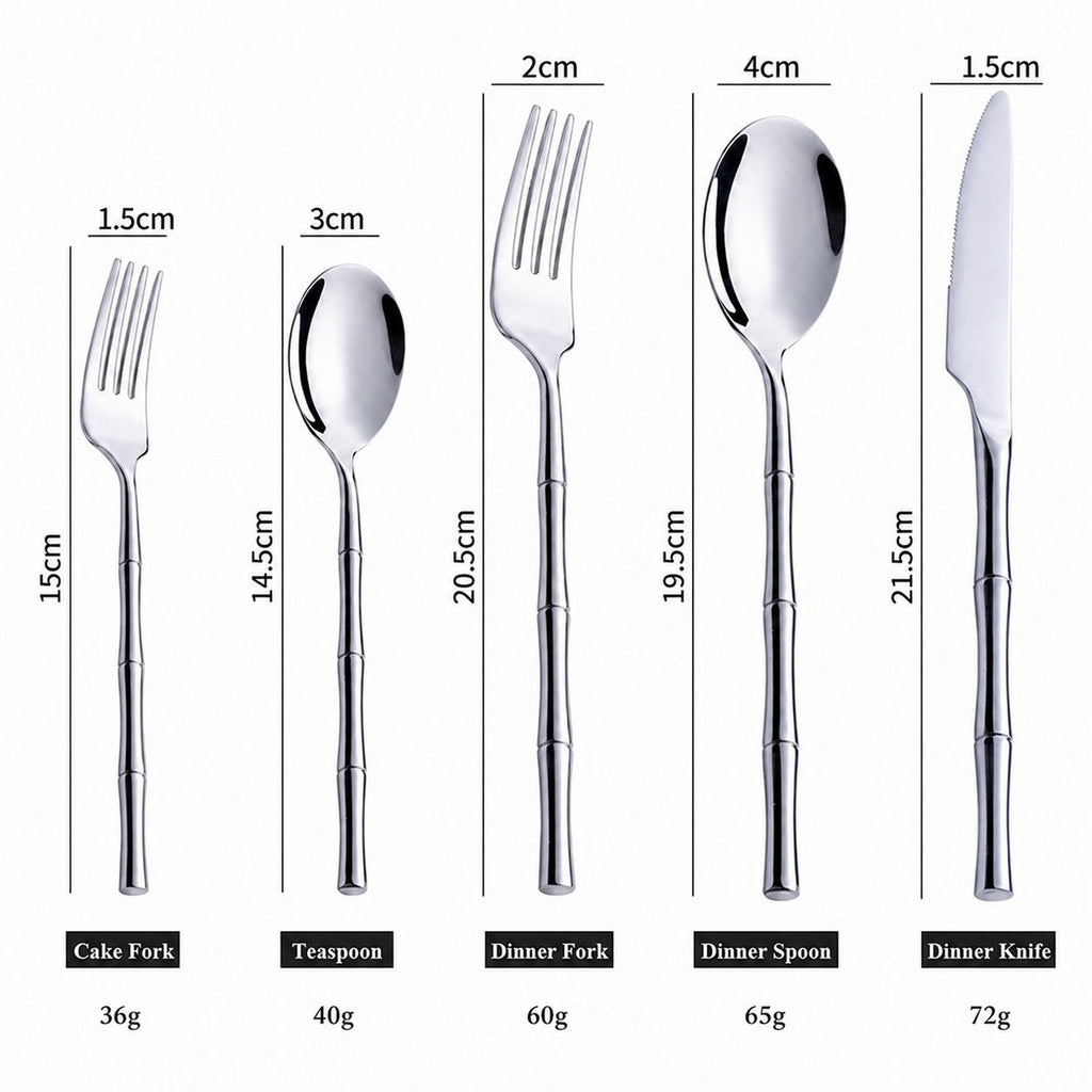 Aldomara Bamboo Silver Stainless Steel Cutlery Set