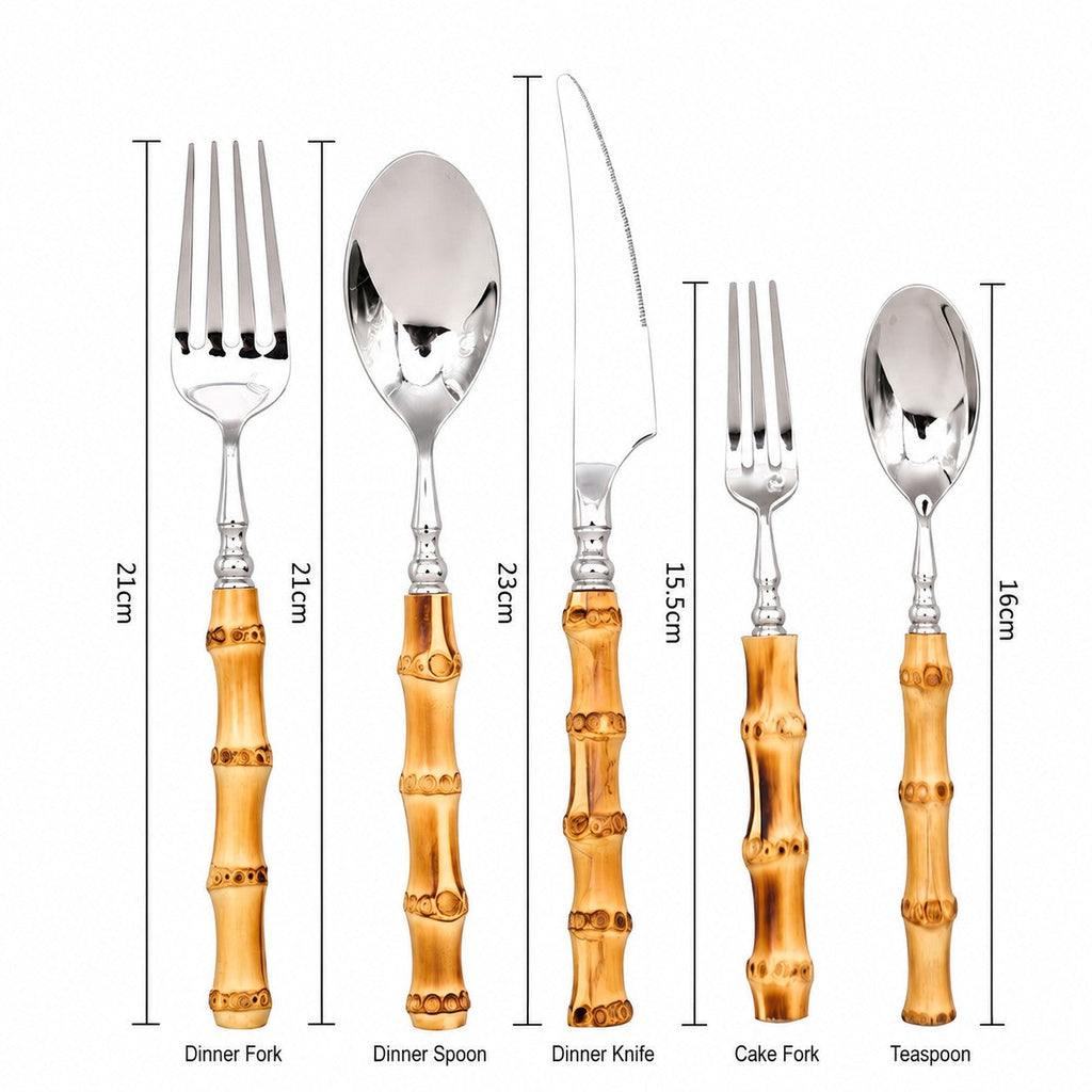 Arashiyama Natural Bamboo Handle Stainless Steel Cutlery Set