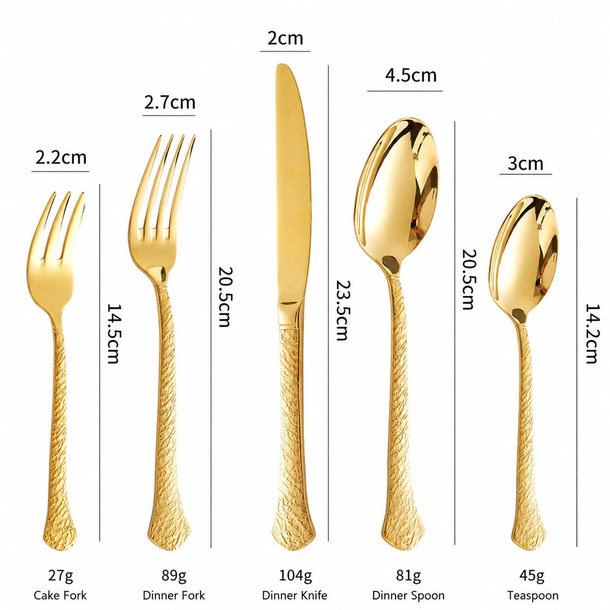 Aurora Gold Hammered Stainless Steel Cutlery Set