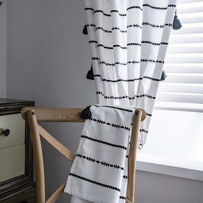 Boho Style Black and White Curtain