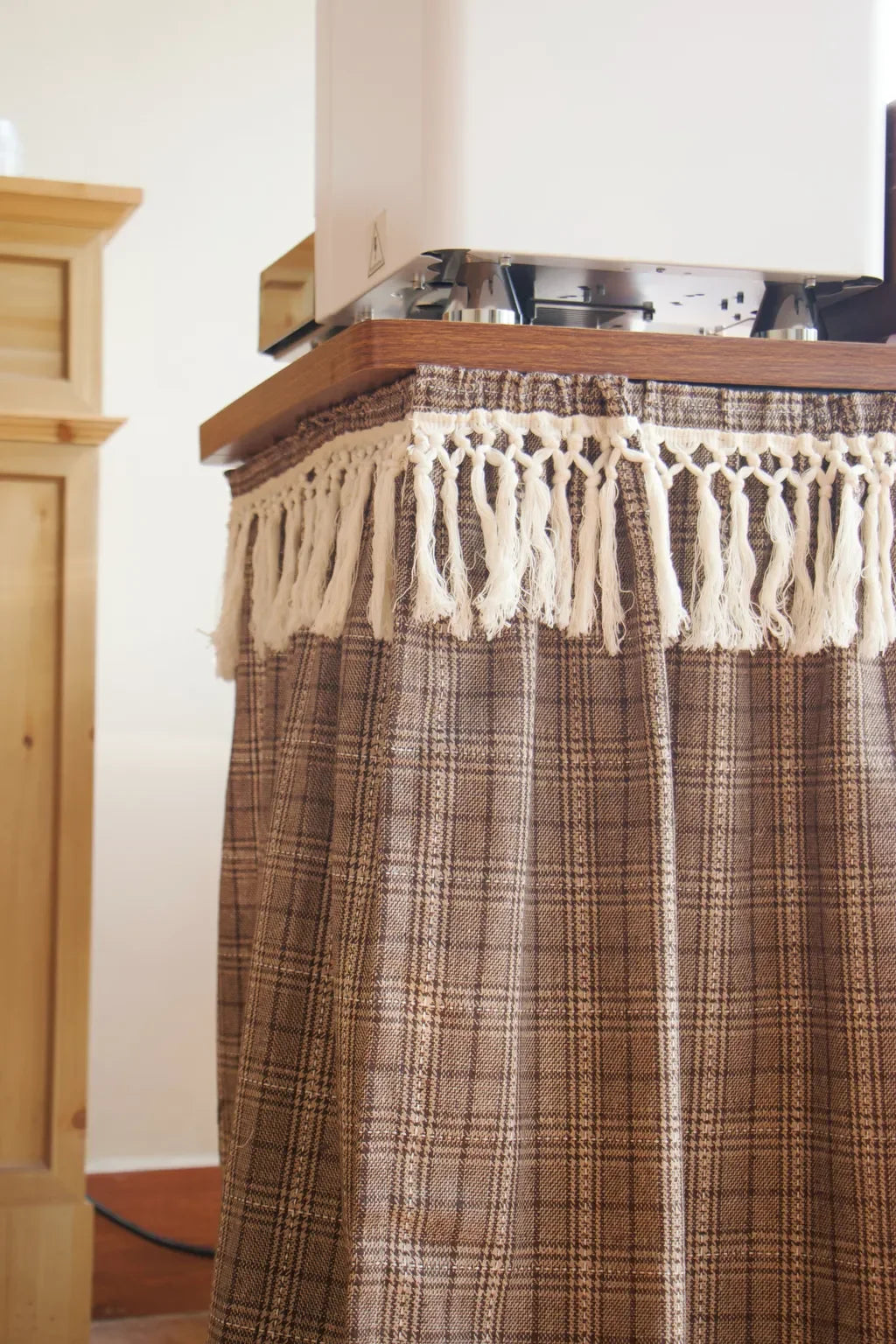 Farmhouse Camel Plaid Cabinet Curtain