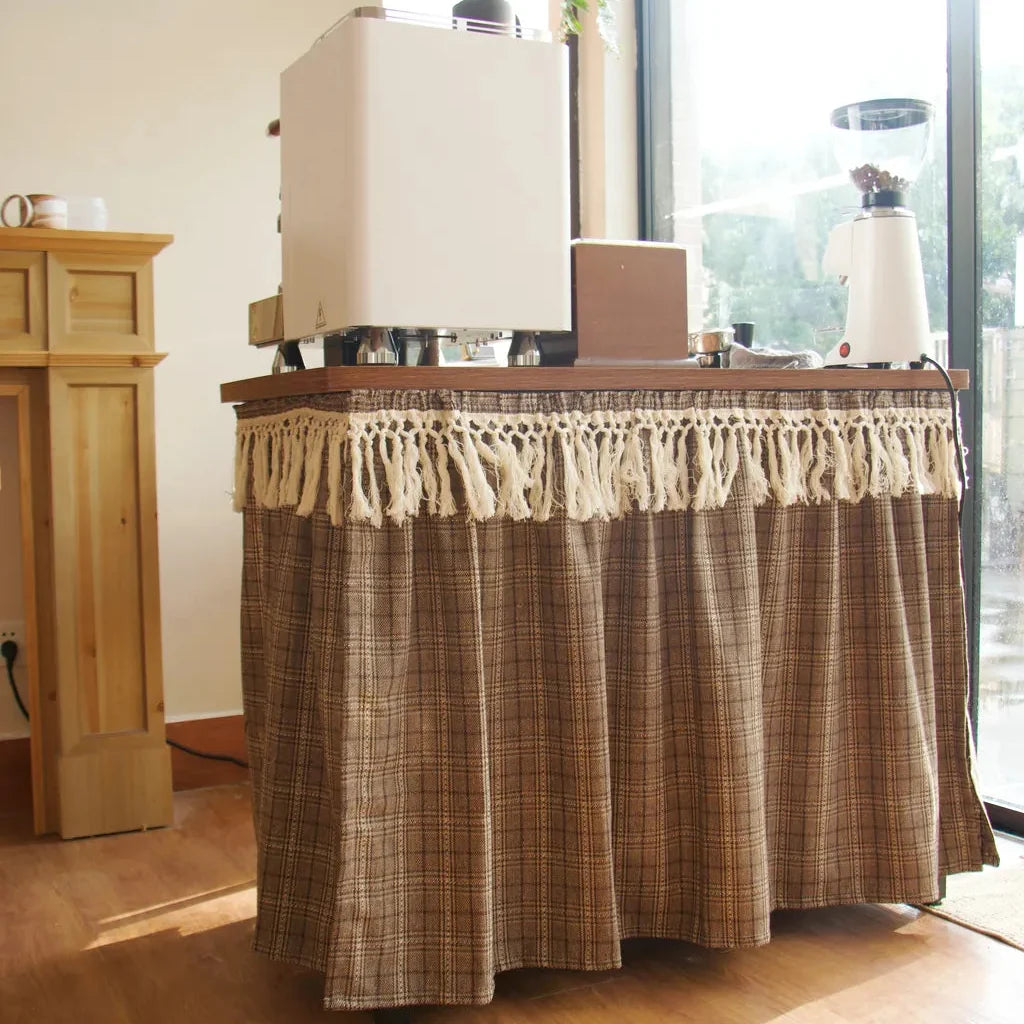 Farmhouse Camel Plaid Cabinet Curtain