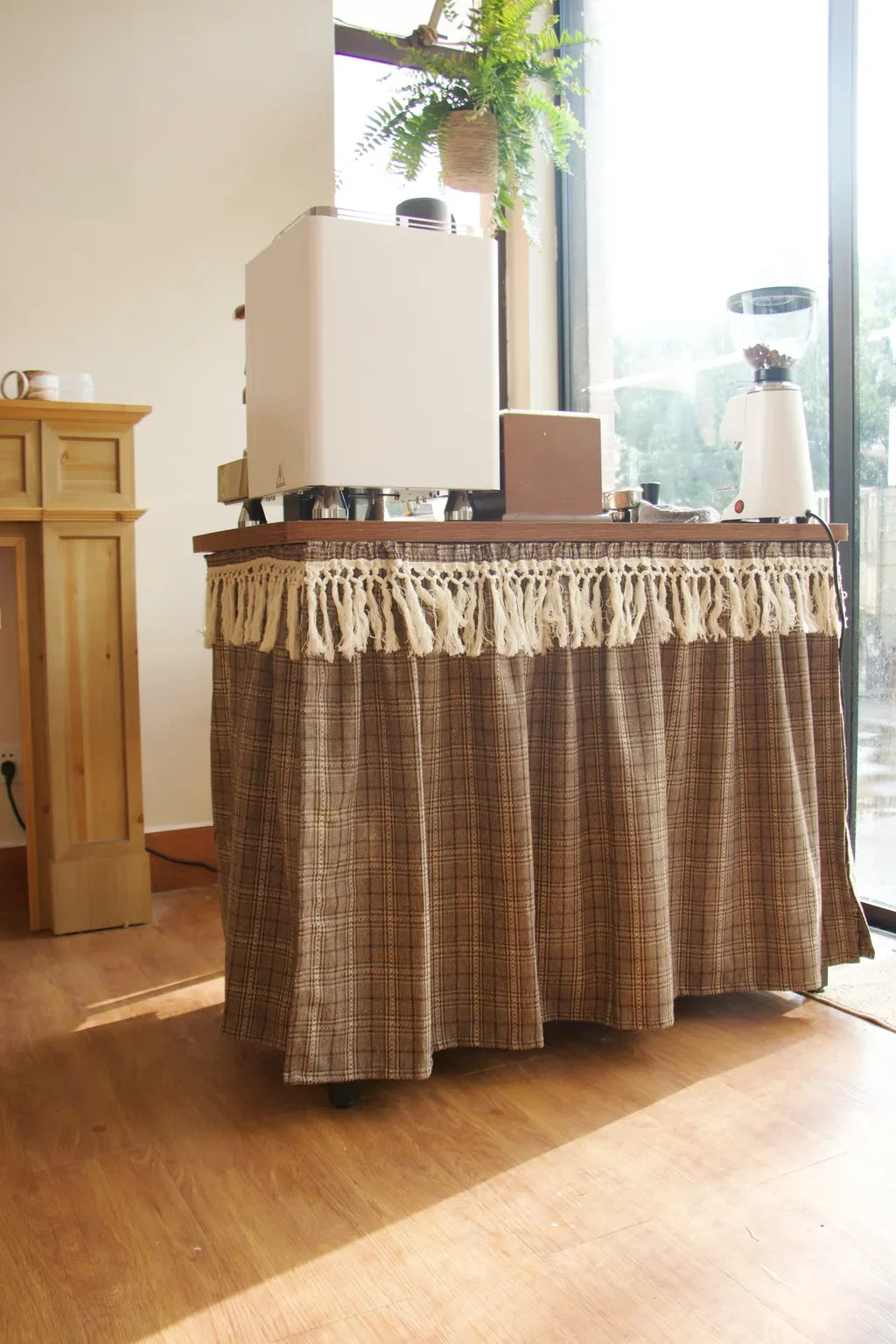 Farmhouse Camel Plaid Cabinet Curtain