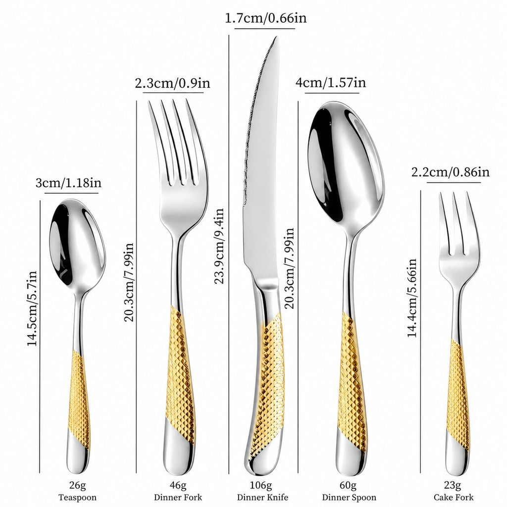 Ferran Gold Silver Diagonal Textured Stainless Steel Cutlery Set