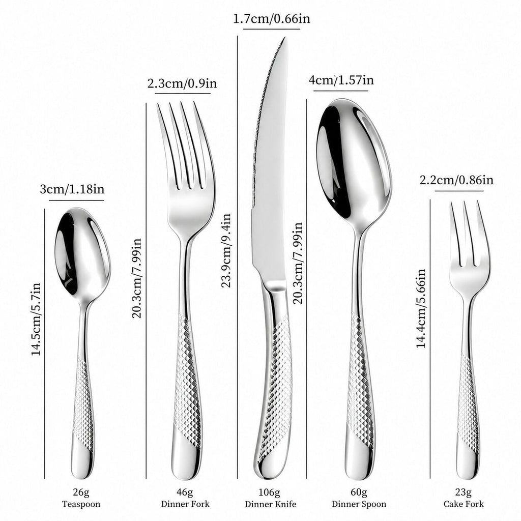 Ferran Silver Diagonal Textured Stainless Steel Cutlery Set