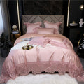 Joanna Pink Scalloped Lace Edge Egyptian Cotton Satin Bedding Set