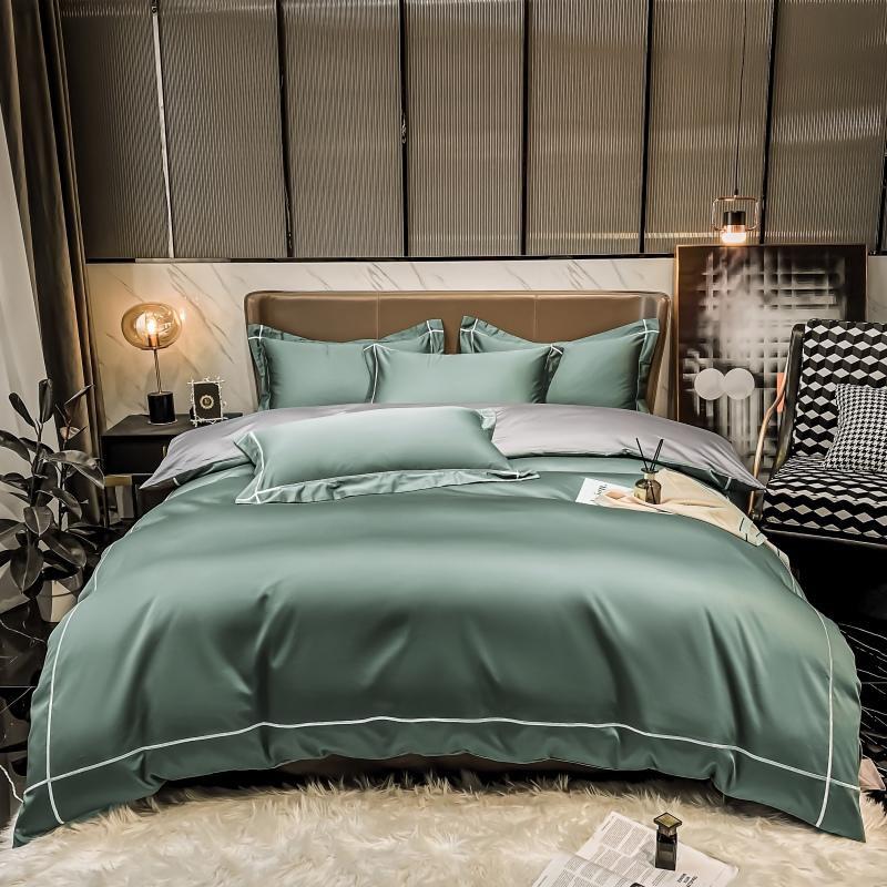 Kaelyn Sage Green Hotel Trim Egyptian Cotton Bedding Set