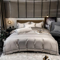 Kaelyn Stone Taupe Hotel Trim Egyptian Cotton Bedding Set