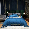 Victoria Blue Embroidered Lined Border Egyptian Cotton Bedding Set