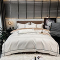 Kaelyn Soft Ivory Hotel Trim Egyptian Cotton Bedding Set