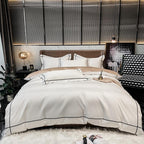 Kaelyn Soft Ivory Hotel Trim Egyptian Cotton Bedding Set