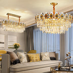 Eliana Oval Inlay Three-Tiered Crystal Chandelier