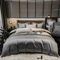 Kaelyn Graphite Grey Hotel Trim Egyptian Cotton Bedding Set