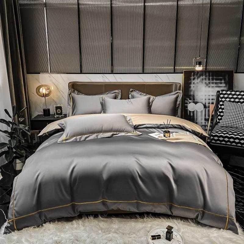 Kaelyn Graphite Grey Hotel Trim Egyptian Cotton Bedding Set