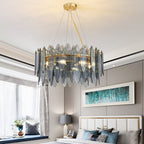 Leslie Frosted Textured Teardrop Glass Ring Chandelier