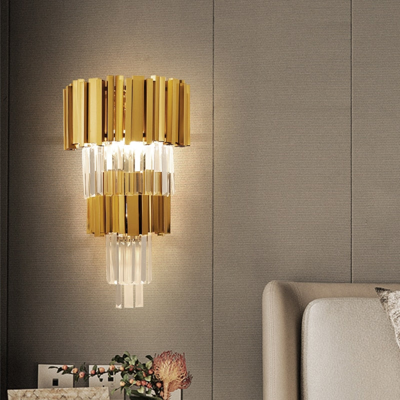 Adorjan Ridged Metal And Crystal Wall Lamp