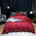 Victoria Red Embroidered Lined Border Egyptian Cotton Bedding Set