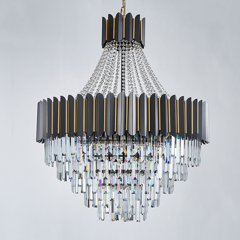 Logan Modern Stainless Steel Tiered Crystal Chandelier