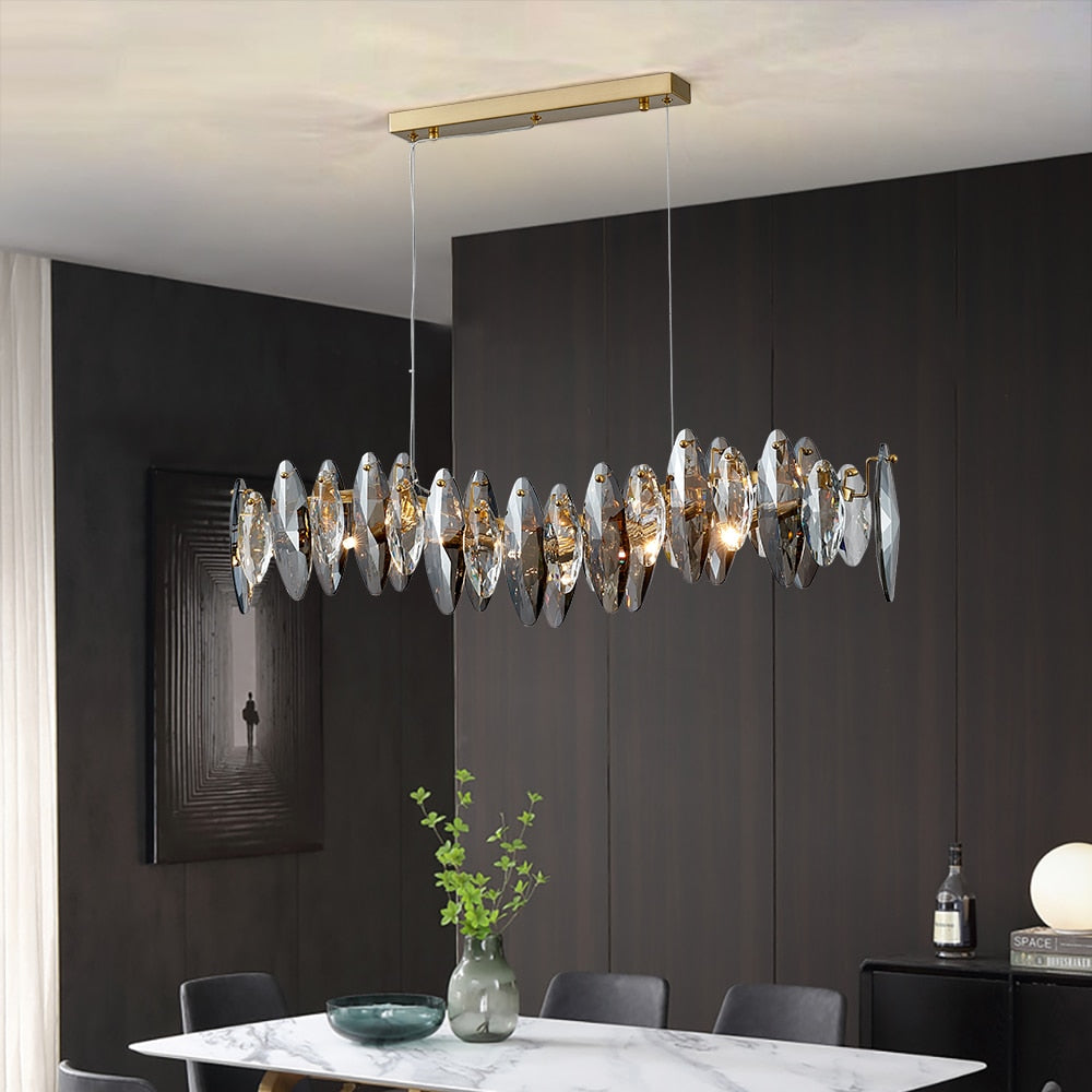Zoey Oval Cut Smokey Crystal And Copper Bar Chandelier