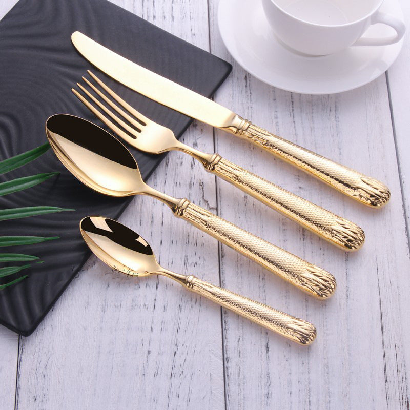 Elnoora Gold Luxury Engraved Stainless Steel Cutlery Set