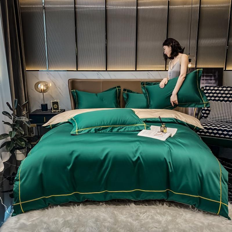 Kaelyn Emerald Green Hotel Trim Egyptian Cotton Bedding Set