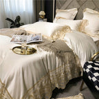 Joanna White Scalloped Lace Edge Egyptian Cotton Satin Bedding Set