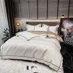 Kaelyn Soft Ivory Hotel Trim Egyptian Cotton Bedding Set