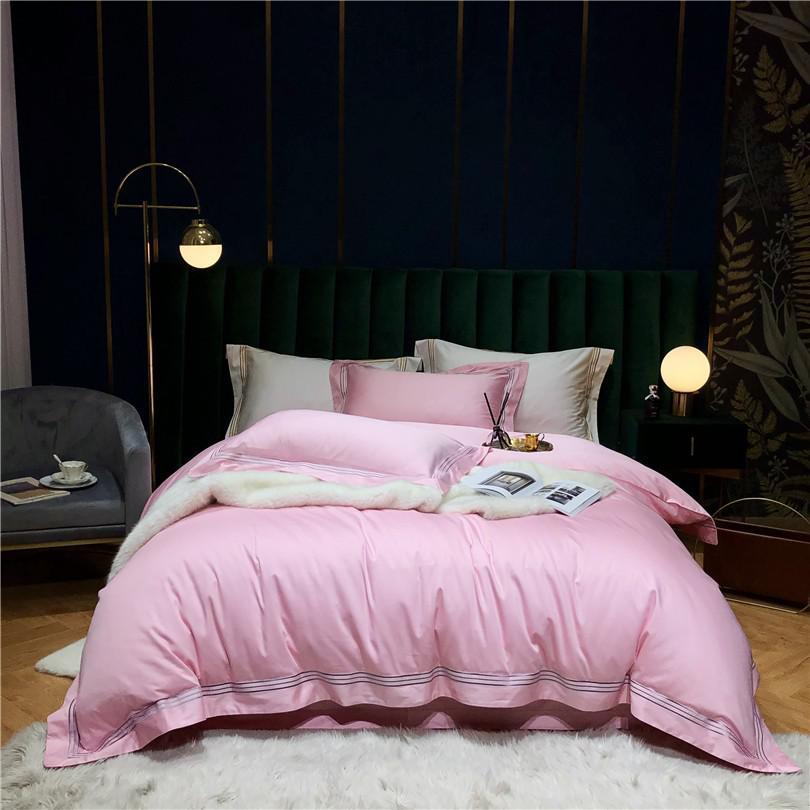 Victoria Pink Embroidered Lined Border Egyptian Cotton Bedding Set