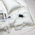 Victoria White Embroidered Lined Border Egyptian Cotton Bedding Set