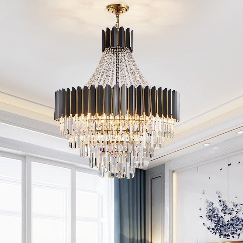 Logan Modern Stainless Steel Tiered Crystal Chandelier