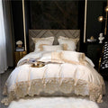 Joanna White Scalloped Lace Edge Egyptian Cotton Satin Bedding Set
