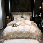 Joanna White Scalloped Lace Edge Egyptian Cotton Satin Bedding Set