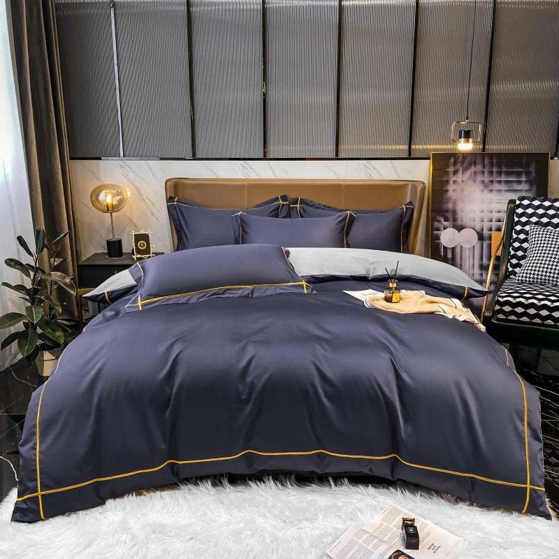 Kaelyn Midnight Indigo Hotel Trim Luxury Egyptian Cotton Bedding Set